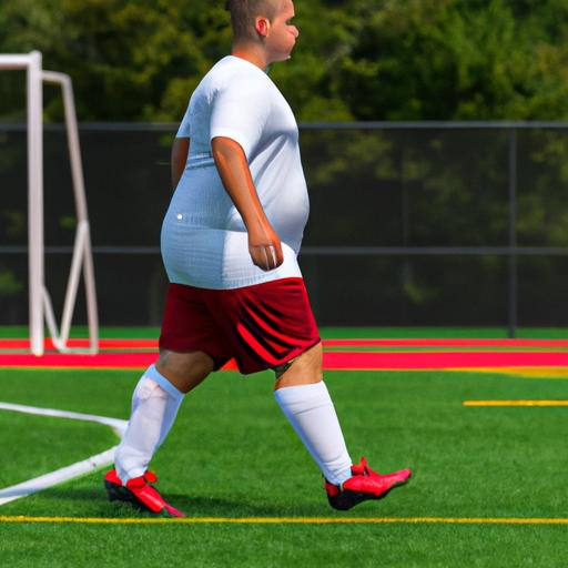 Cầu thủ bóng đá nặng hơn 350 pound chạy trên sân cỏ trong khi đi bóng.
