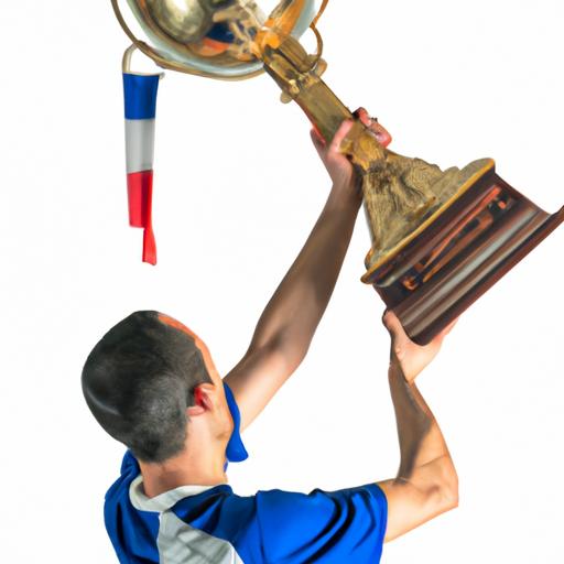 Cầu thủ bóng đá Pháp giơ cao chiếc cúp vô địch World Cup.