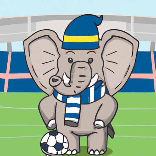 Con voi mặc mũ và khăn quàng với bóng đá trước sân vận động.