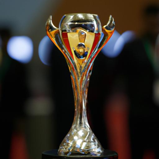 Cận cảnh chiếc cúp Asian Cup được trưng bày tại sự kiện bốc thăm.