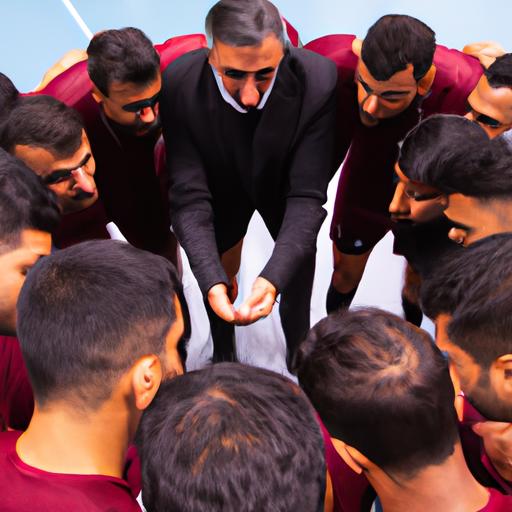 Huấn luyện viên Qatar dẫn đầu cho buổi họp nhóm trước khi thi đấu.