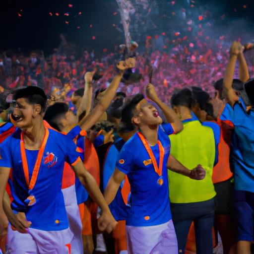 Khoảnh khắc ăn mừng của đội tuyển quốc gia Campuchia sau khi giành chiến thắng trong giải đấu Asian Cup.