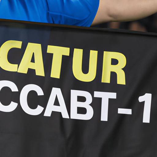 Một fan bóng đá cầm biểu ngữ với logo của đội tuyển Cup C1 yêu thích của họ.