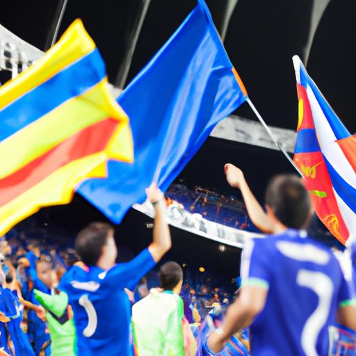 Các fan hâm mộ cầm các biểu ngữ và cờ để cổ vũ cho đội bóng của họ trong trận đấu Champion League