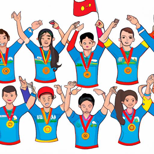 Hình ảnh nhóm các vận động viên Việt Nam giành được huy chương vàng tại SEA Games 31