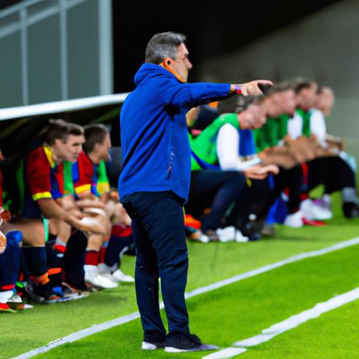 Huấn luyện viên bóng đá đang chỉ đạo đội tuyển của mình trong trận đấu tại Euro 2021