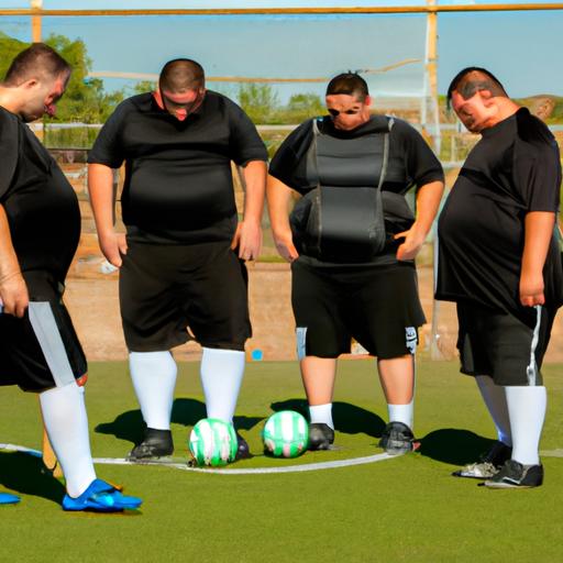 Nhóm các cầu thủ bóng đá nặng hơn 300 pound mỗi người tập luyện trên sân cỏ.