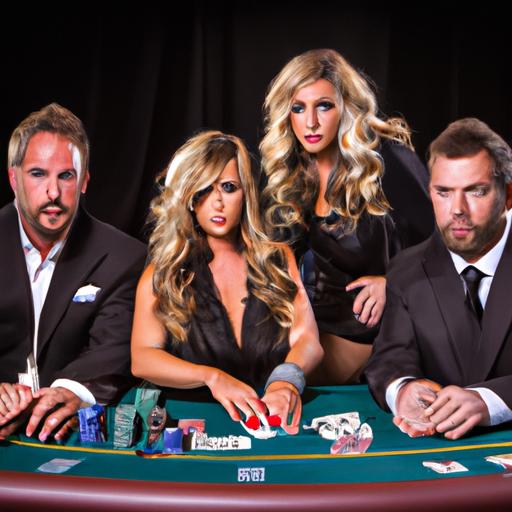 Một nhóm người chơi poker ngồi quanh bàn với biểu cảm nghiêm túc.