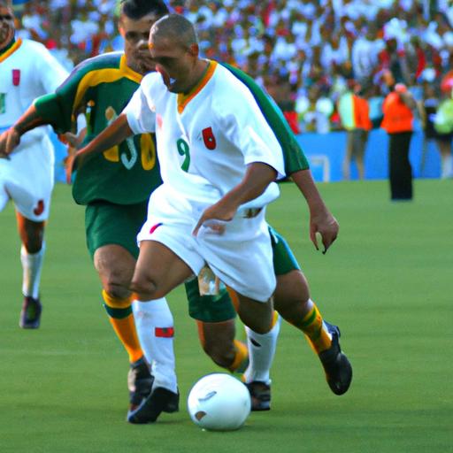 Ronaldo de Lima đi bóng qua các hậu vệ tại World Cup