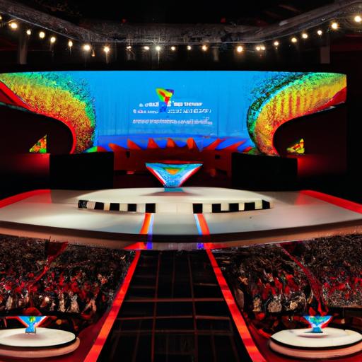 Khung cảnh toàn cảnh của sân khấu tại lễ bốc thăm Asian Cup 2023.