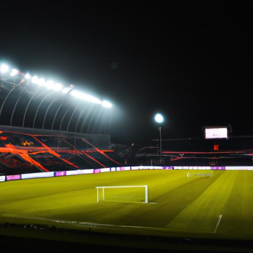 Sân vận động bóng đá sáng rực ánh đèn trong trận đấu tại Việt Nam.