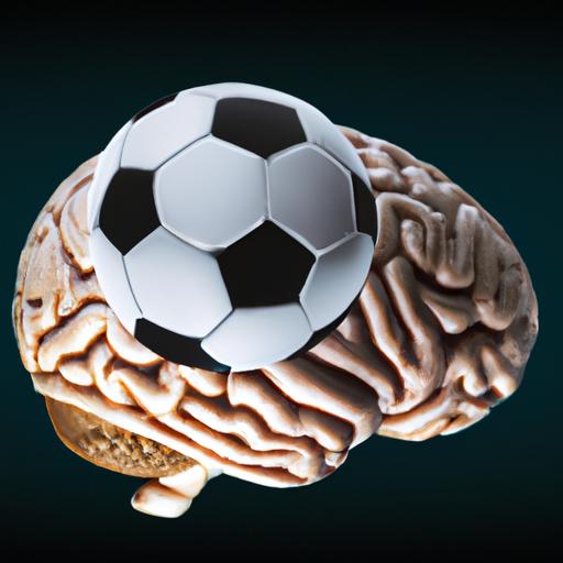 Gần cảnh một bộ não với một quả bóng đá bên trong, tượng trưng cho tầm quan trọng của IQ trong bóng đá.