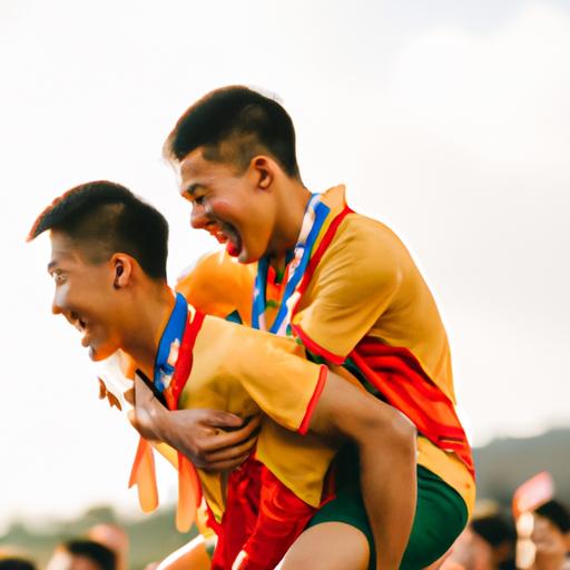 Vận động viên Việt Nam được đồng đội vác trên vai sau khi giành huy chương vàng SEA Games 31